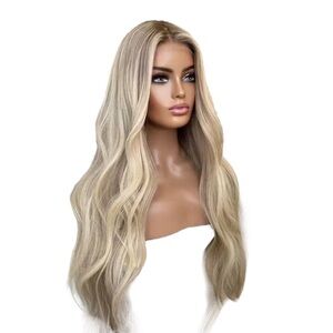 NEW Blonde Wavy Hair Wig Syneyhic Lace natural hairline 150% density w wig cap